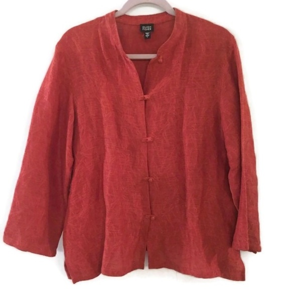 Eileen Fisher Jackets & Blazers - EILEEN FISHER Orange Mandarin toggle linen jacket